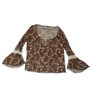 Fashion Bug size XL vintage y2k Paisley Swirl Brown cream cottage trad bell slee